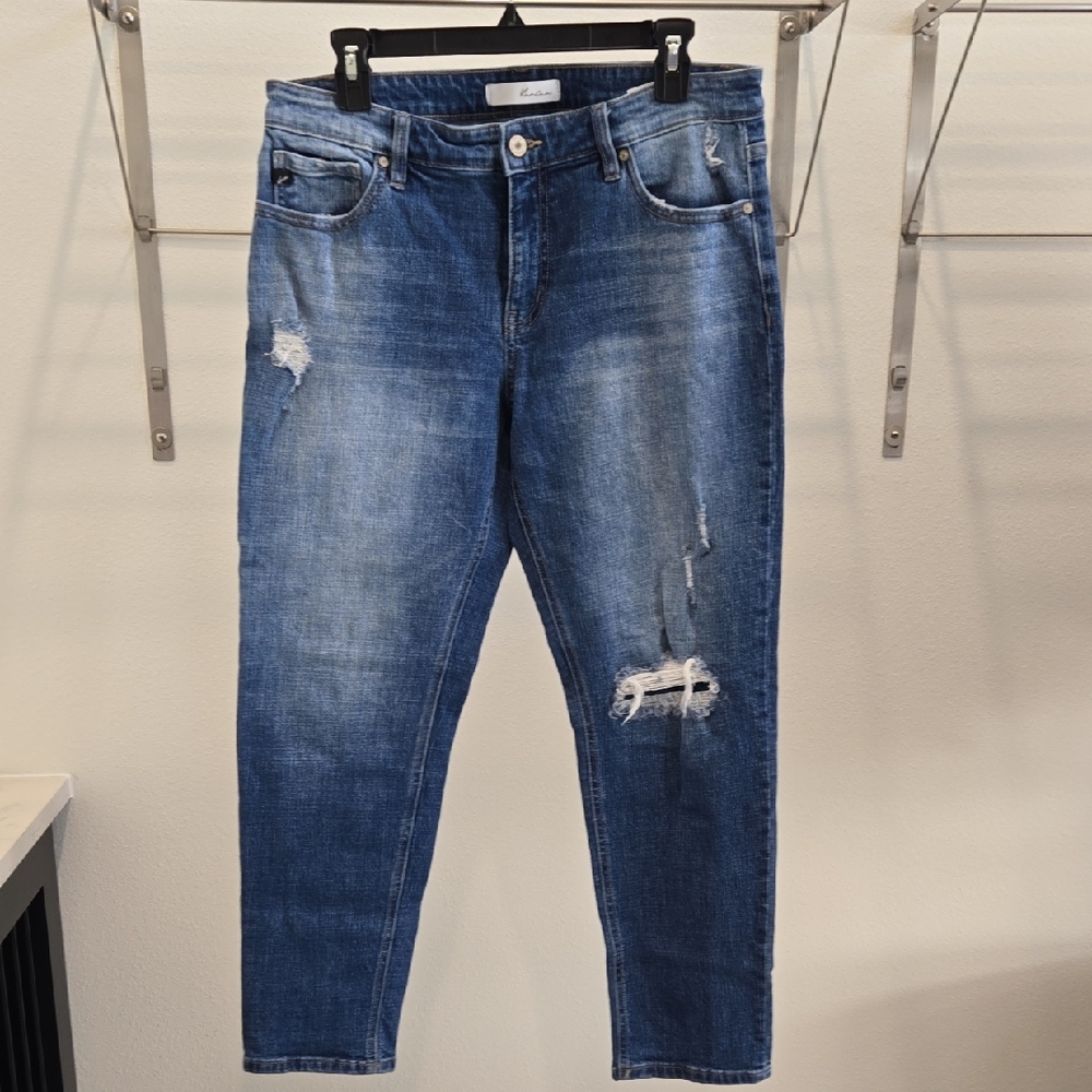 KanCan Distressed Boyfriend Jeans in Medium Blue Wash